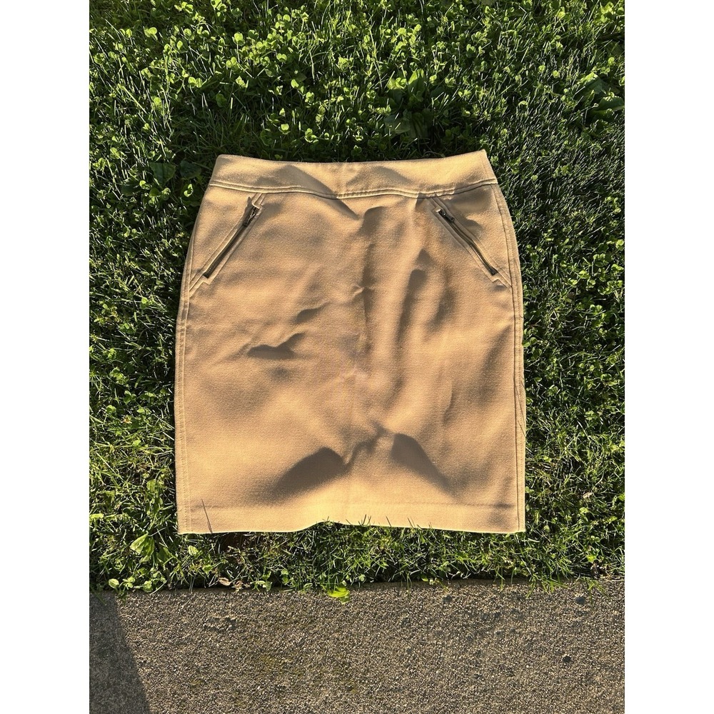 Loft Beige Brown Side Zip Pencil Mini Skirt Sz 8 Career Office Capsule Minimalis
